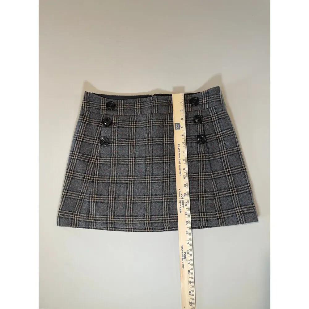 GAP Skirt Gray Yellow Plaid Wool Blend Size 8